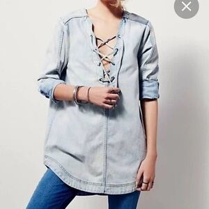 Free People “Neopolitan Dreams” denim tunic (size tag missing.
